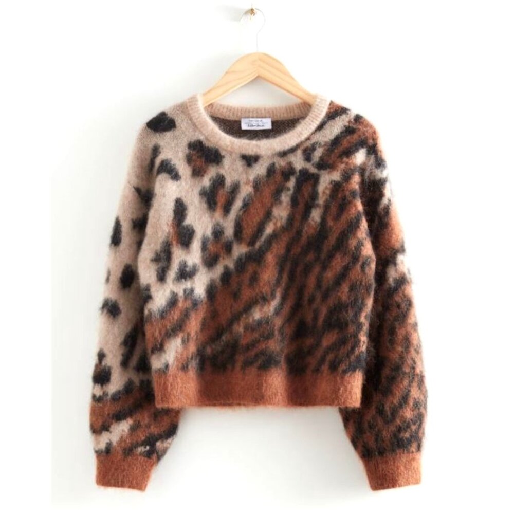 NWT & Other Stories Jacquard Animal Print Sweater Wool Mohair XS